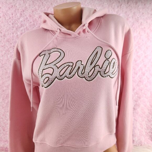 SMALL {Barbie} Pink Hooded Bling Rhinestones Sweatshirt - Picture 5 of 5